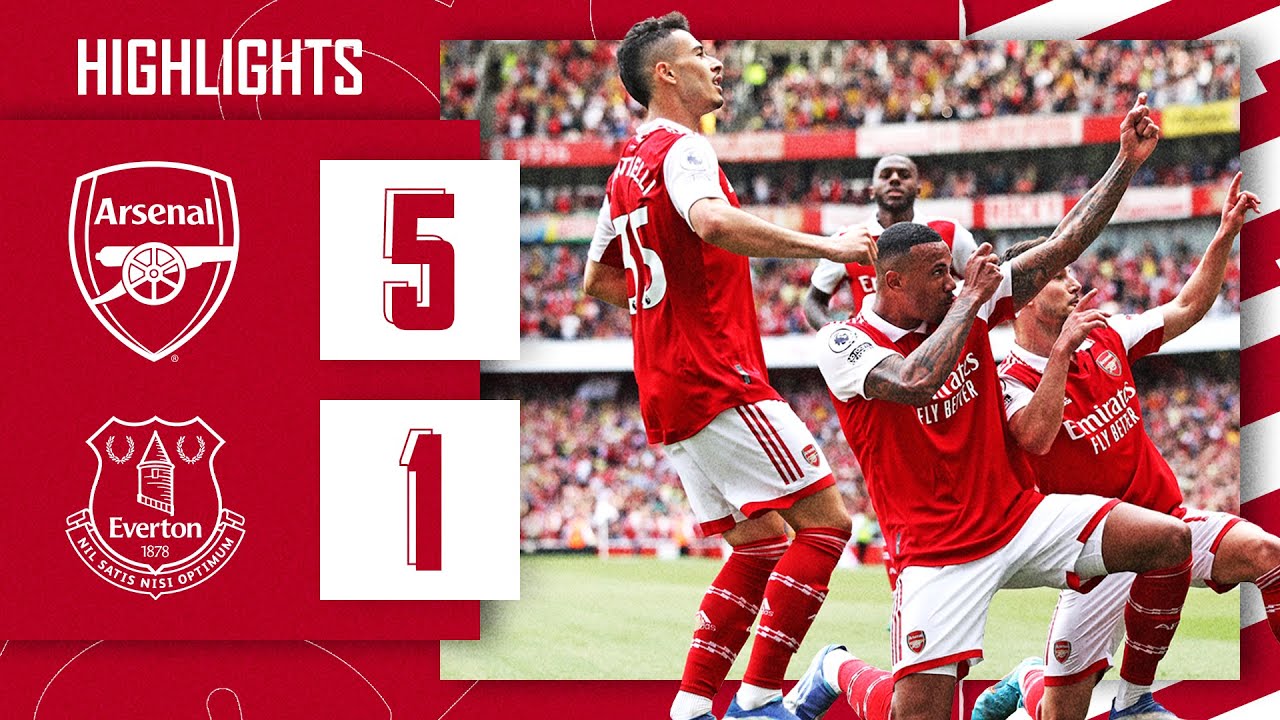 HIGHLIGHTS | Arsenal vs Everton (5-1) | Martinelli, Nketiah, Cedric, Gabriel, Odegaard background