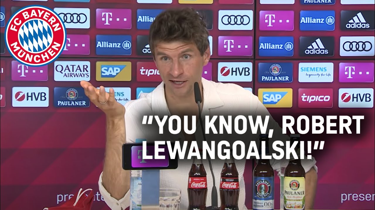 "You know, Robert LewanGOALski!" | Thomas Müller speaks English on international press talk