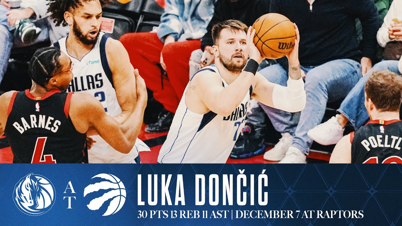 Luka Dončić (30 Points, 13 Rebounds, and 11 Assists) Highlights vs. Raptors | December 7, 2024 background