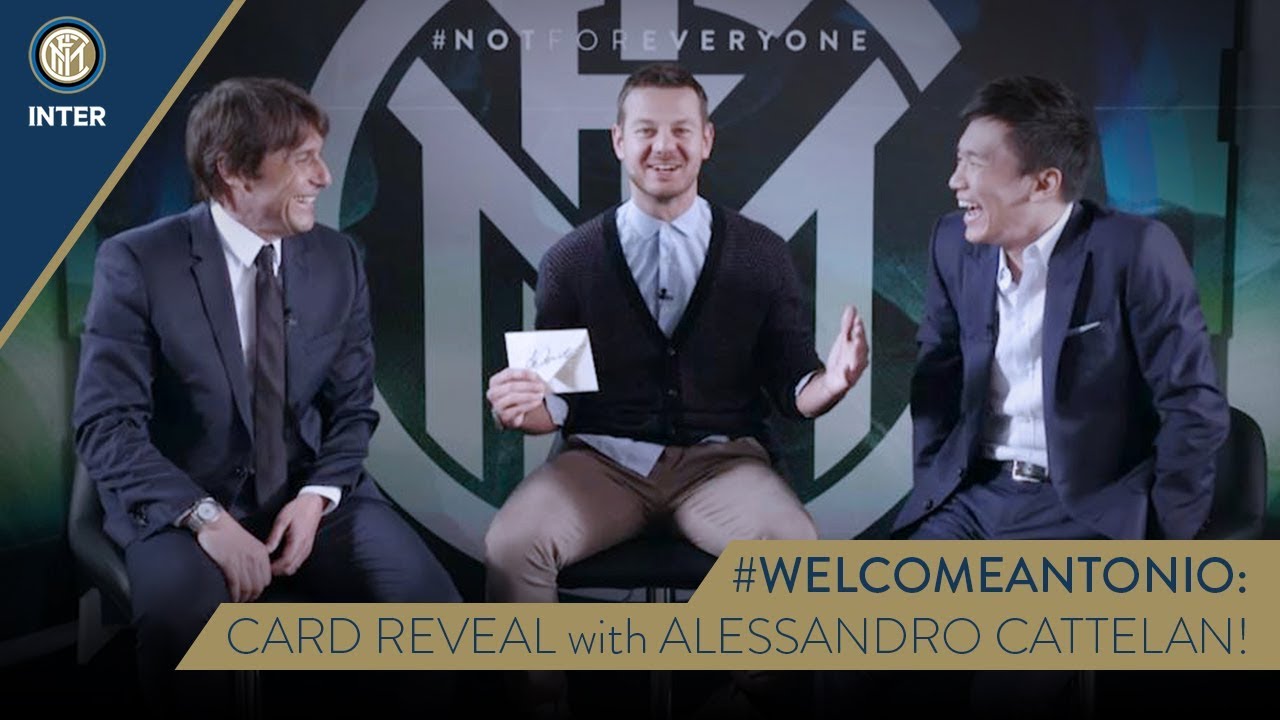 #WELCOMEANTONIO | CARD REVEAL with Antonio Conte, Steven Zhang and Alessandro Cattelan! 😁⚫🔵 background