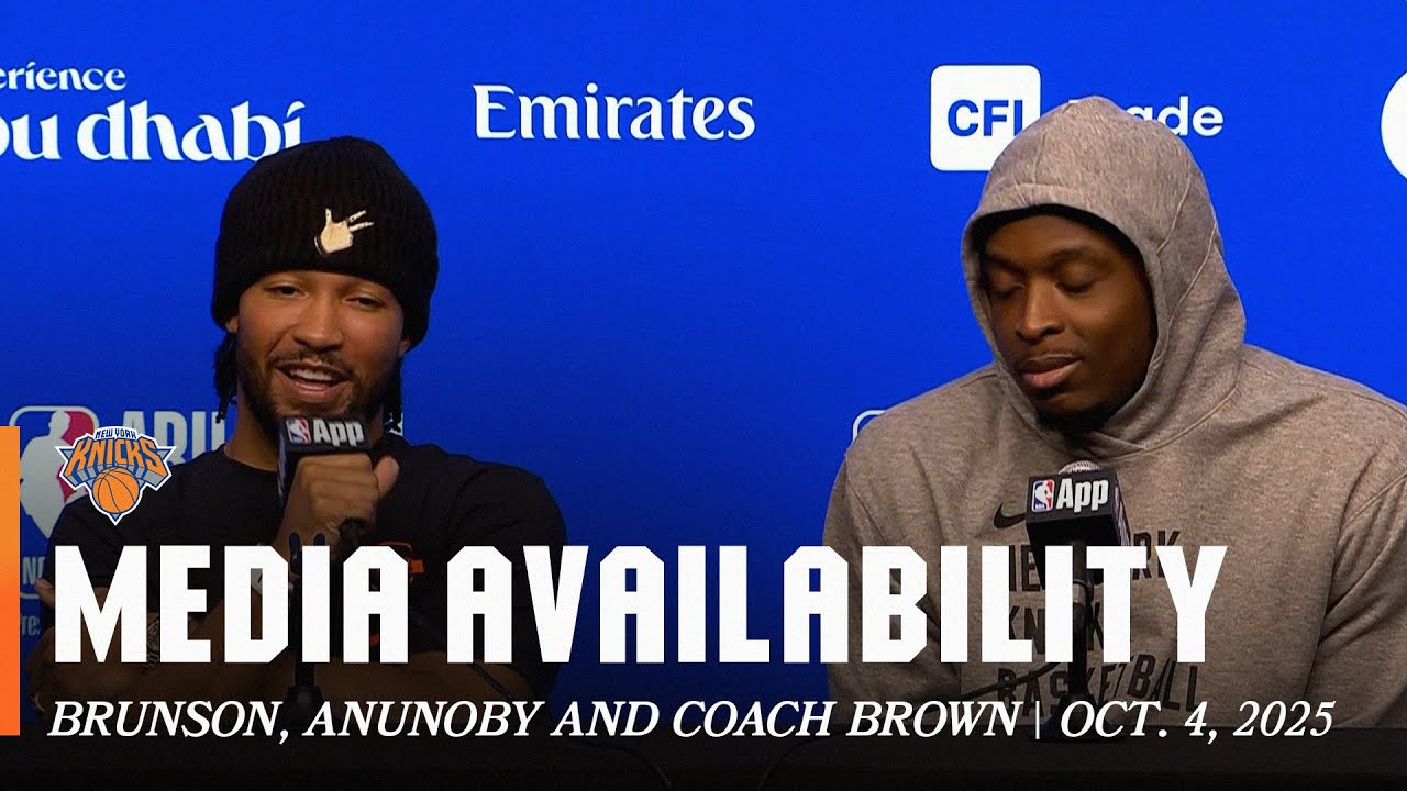 Jalen Brunson, OG Anunoby, and Coach Mike Brown Post Preseason Game Media | October 4, 2025 background