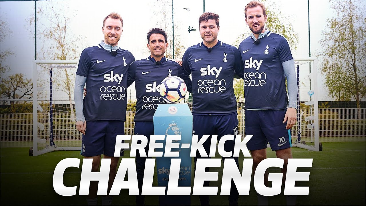 FREE-KICK CHALLENGE | KANE & ERIKSEN V MAURICIO & JESUS | #PassOnPlastic background