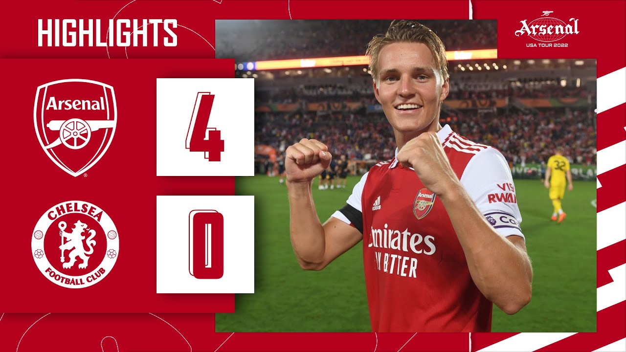 HIGHLIGHTS | Arsenal vs Chelsea (4-0) | Gabriel Jesus, Odegaard, Saka, Lokonga | USA 2022 background