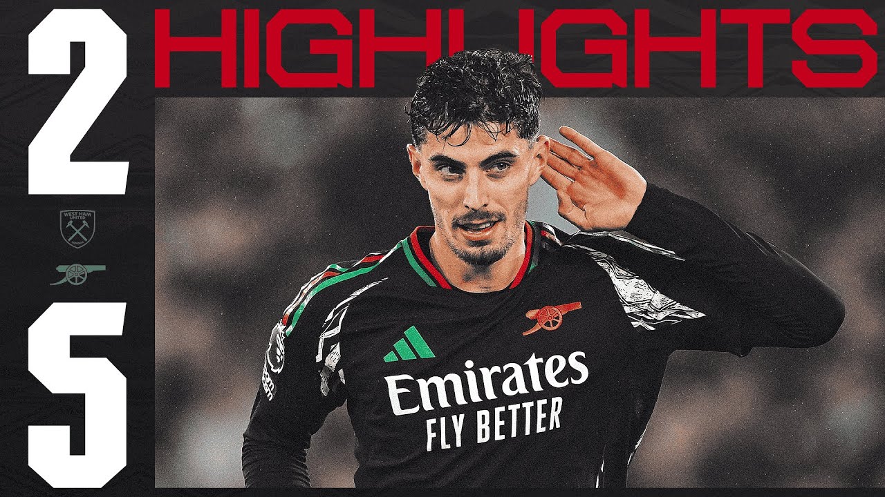 HIGHLIGHTS | West Ham vs Arsenal (2-5) | Premier League | Gabriel, Trossard, Odegaard, Havertz, Saka background