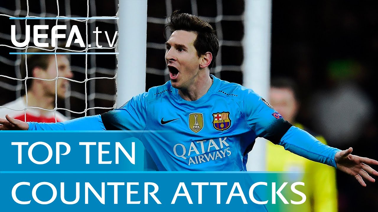 Top 10 counter attack goals - including Lionel Messi v Arsenal background
