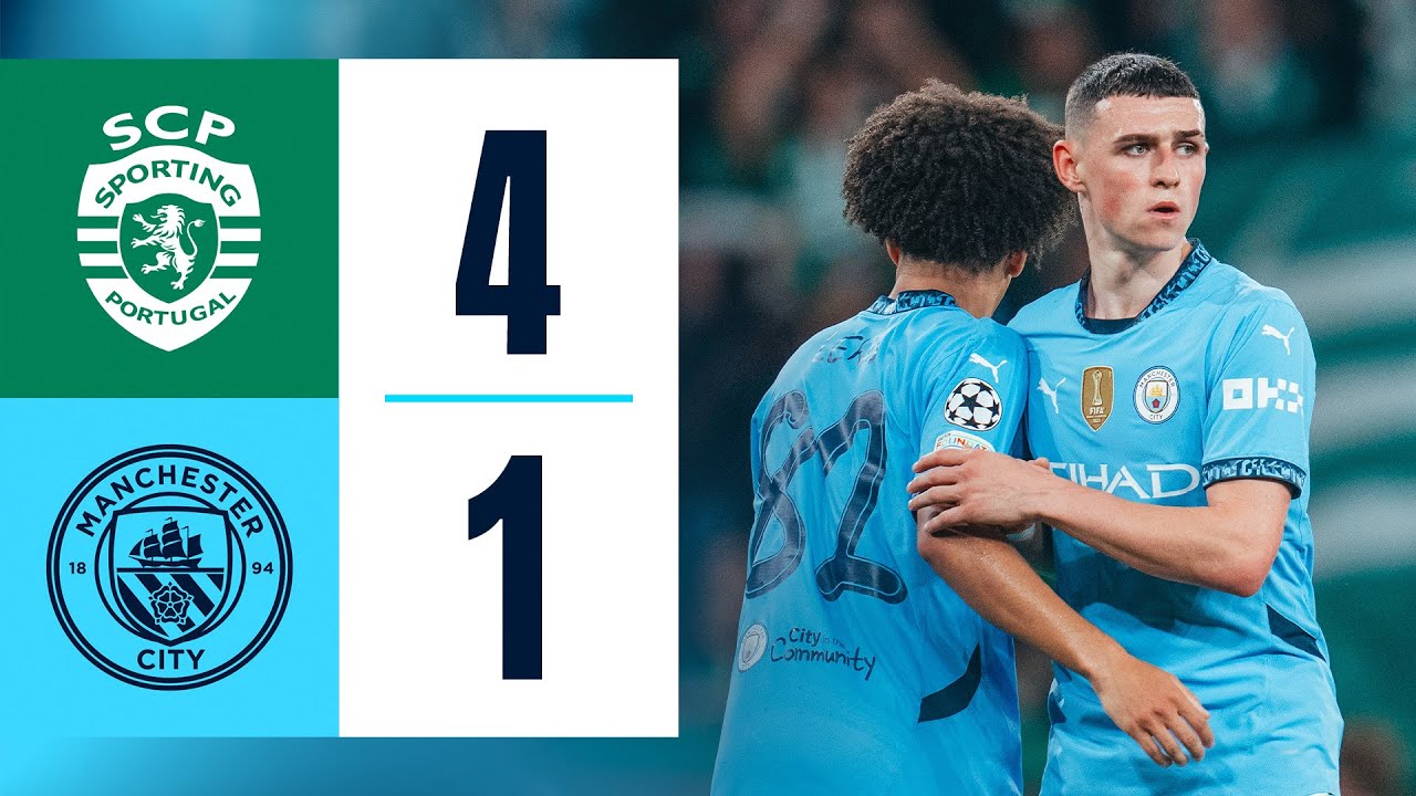 HIGHLIGHTS Sporting CP 4-1 Man City | Foden, Gyorkeres hat-trick & Araujo goals background