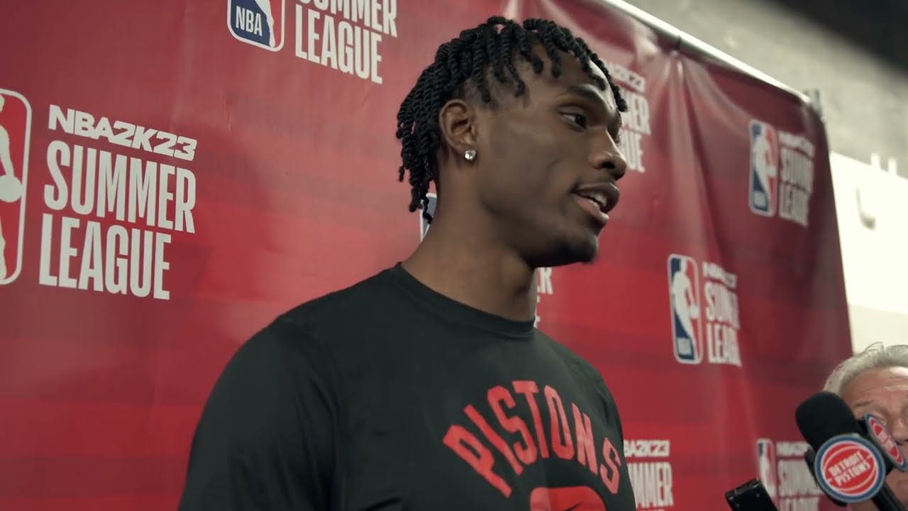Detroit Pistons vs. Washington Wizards | NBA Summer League Post-Game Availability: Jalen Duren background