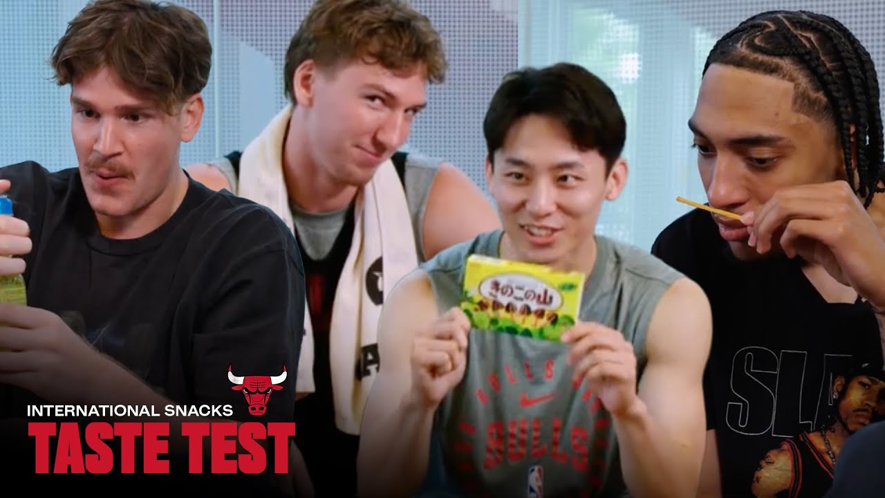 Matas, Yuki, Noa & Lachlan taste-test international snacks ЁЯеиЁЯНЯ | Chicago Bulls background