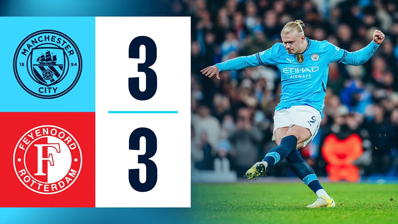 HIGHLIGHTS | Man City 3-3 Feyenoord | Haaland (2), Gundogan, Hadj-Moussa, Gimenez, Hancko Goals background