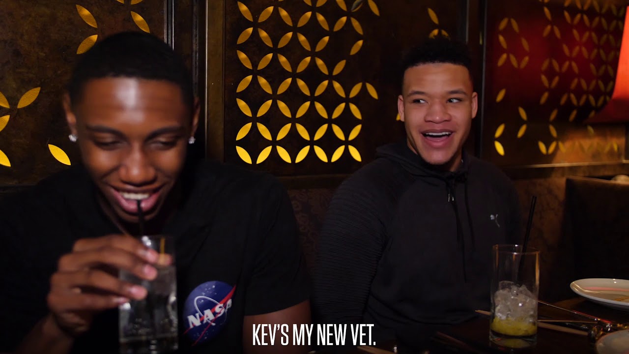 Kevin Knox Dishes Advice to Rookies RJ Barrett and Ignas Brazdeikis Over Dinner in Vegas background