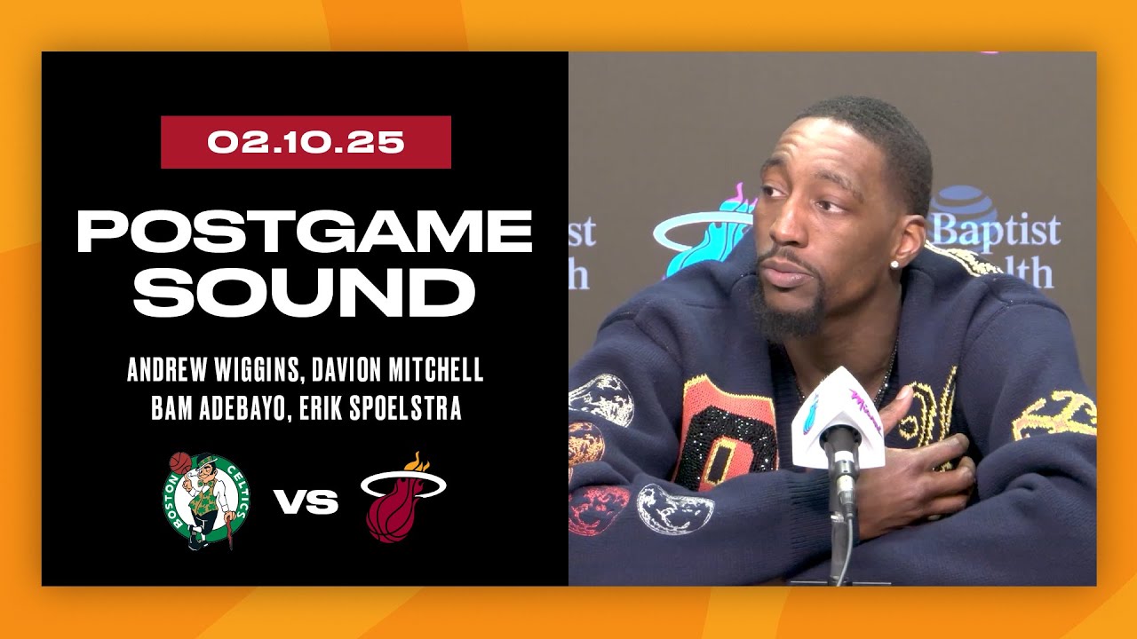 Andrew Wiggins, Davion Mitchell, Bam Adebayo, Erik Spoelstra | Postgame Interview | Feb. 10, 2025 background