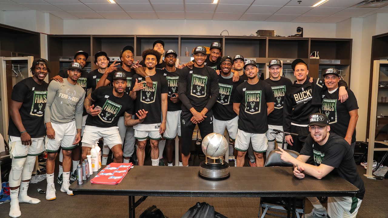 All Access: Exclusive Look Inside The Bucks Locker Room After The Game 6 Victory Against Atlanta background