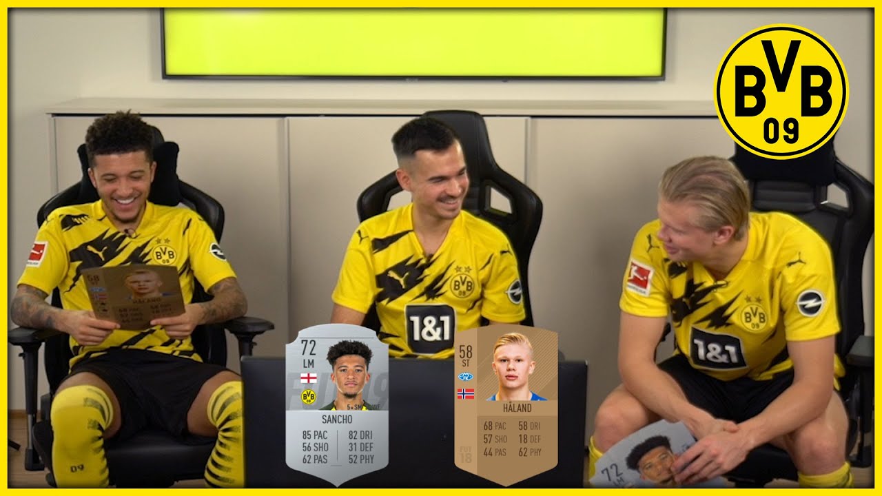 "My passing is ridiculous!" | Haaland & Sancho rate their first ever FUT Card background