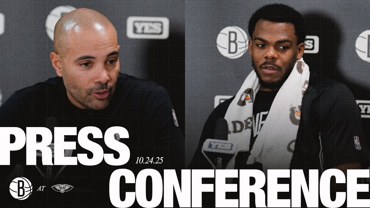 Jordi Fernández and Day'Ron Sharpe Postgame Press Conference at New Orleans background