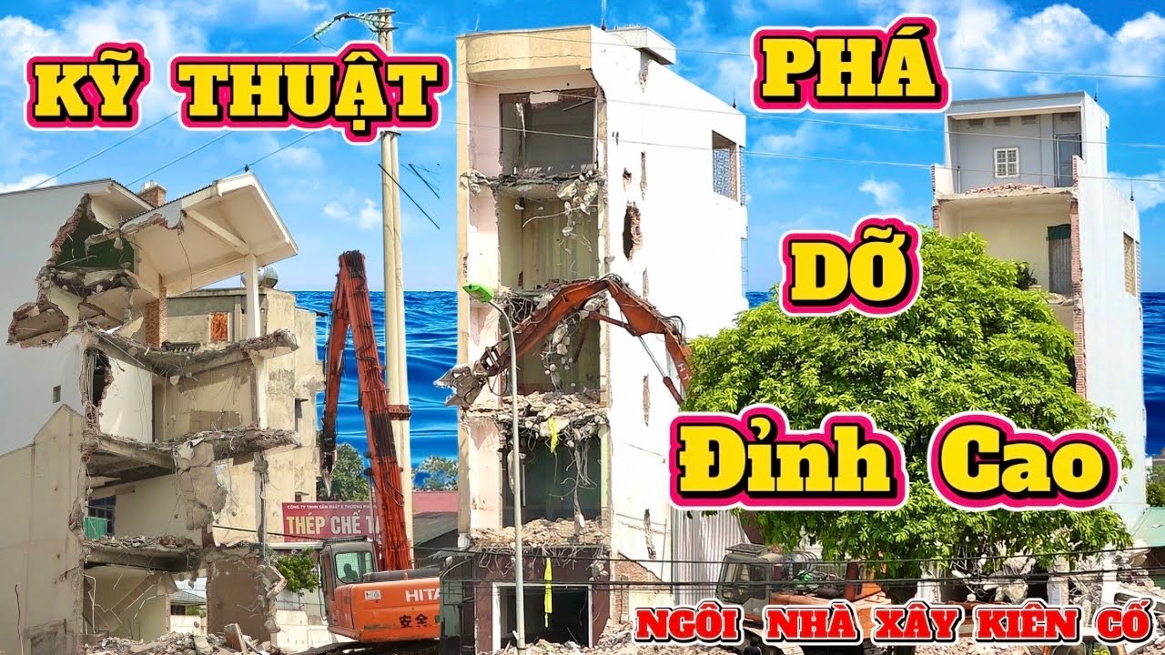 ĐẲNG CẤP và kỹ thuật cao kéo sập nửa ngôi nhà 5 tầng,Techniques for demolishing solid buildings. background