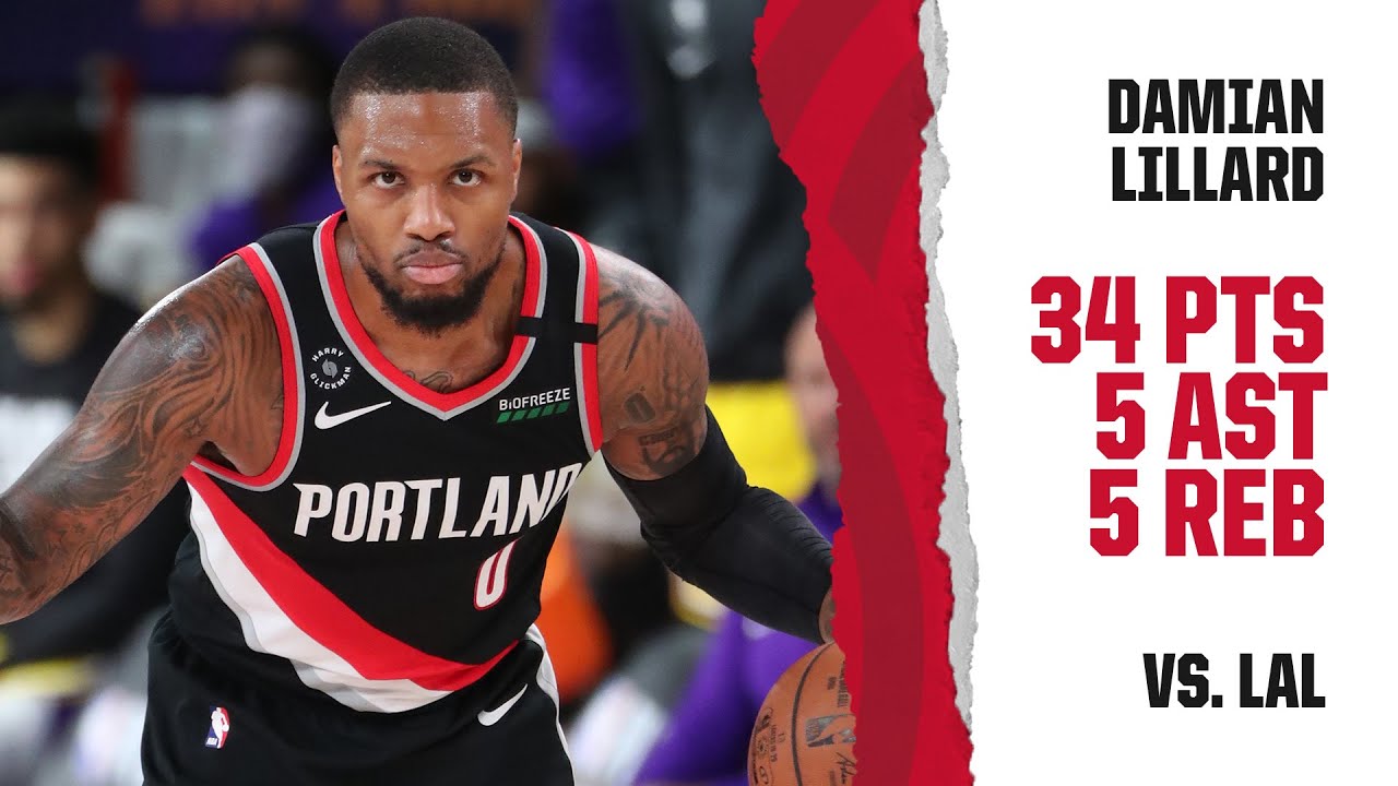 Damian Lillard (34 PTS, 5 AST) Highlights | Trail Blazers vs. Lakers background