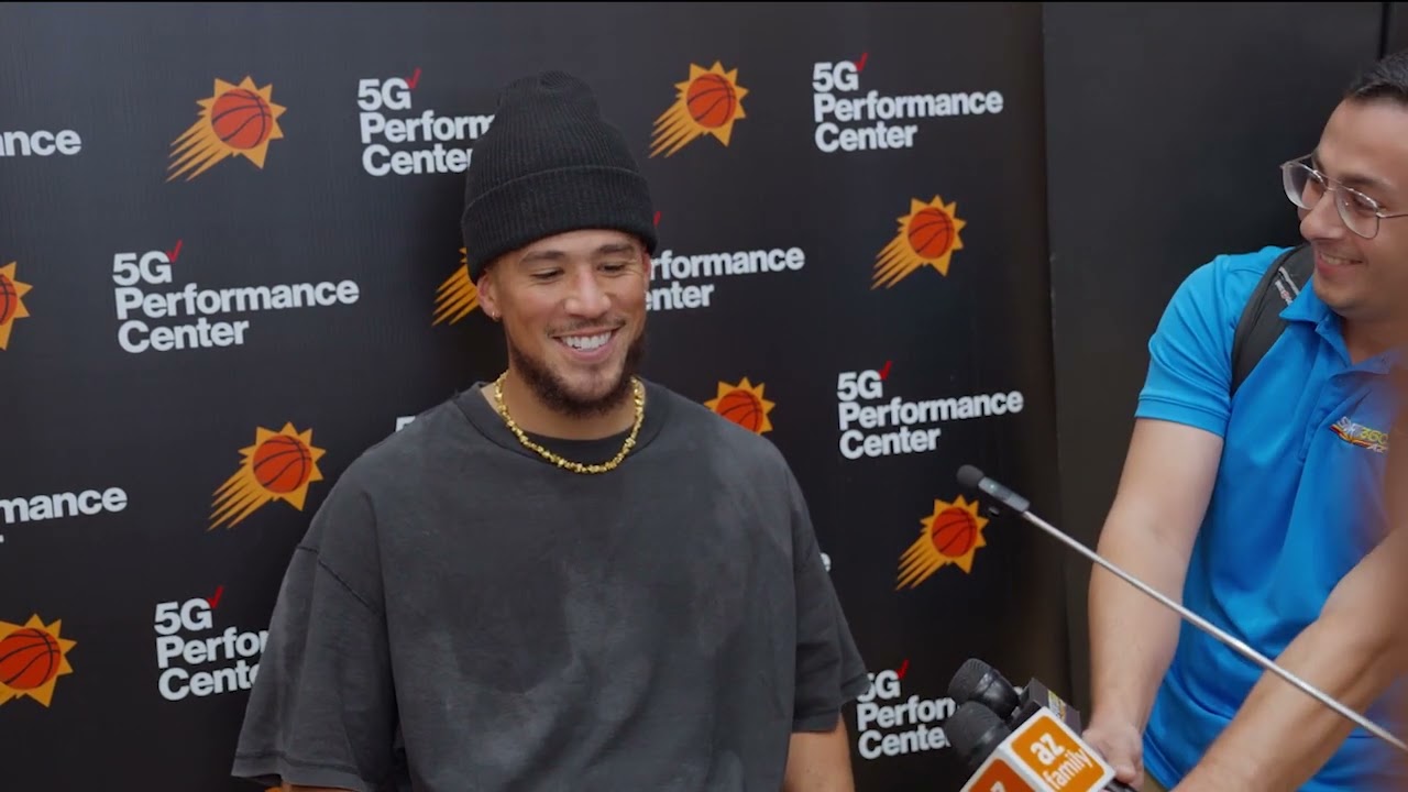 Phoenix Suns Training Camp Day 3 Media Availability: Frank Vogel, Devin Booker, and Grayson Allen background