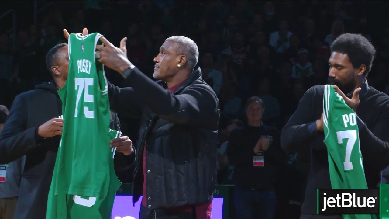 Boston Celtics Alumni Recognized In Welcome Home Night Halftime Ceremony at TD Garden background