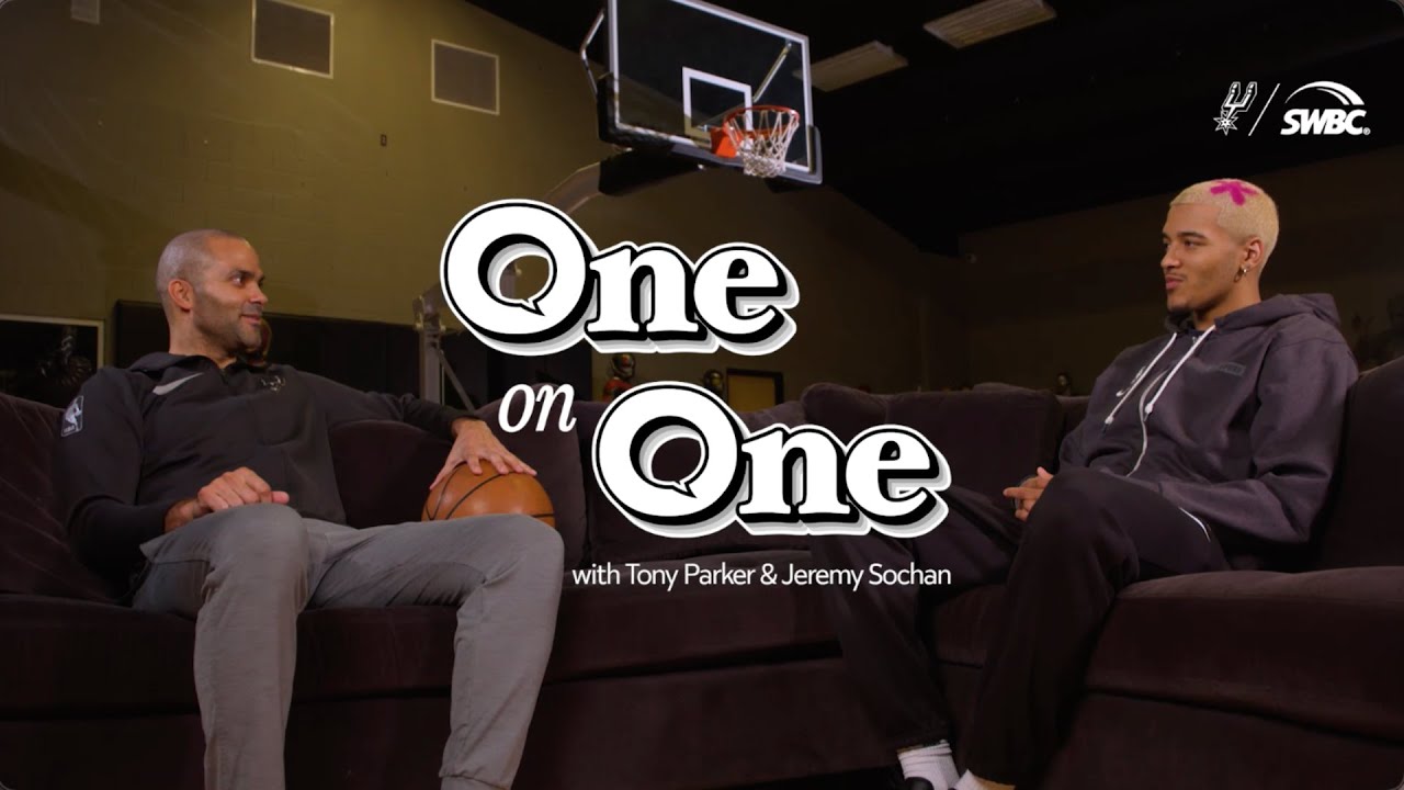 One on One with San Antonio Spurs Jeremy Sochan and Tony Parker background