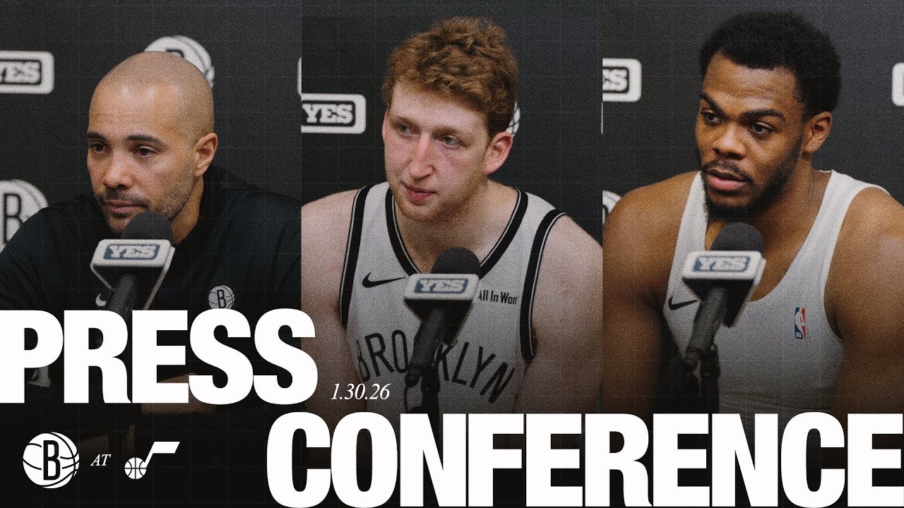 Jordi Fernández, Danny Wolf, and Day'Ron Sharpe on Nets Road Victory in Utah background