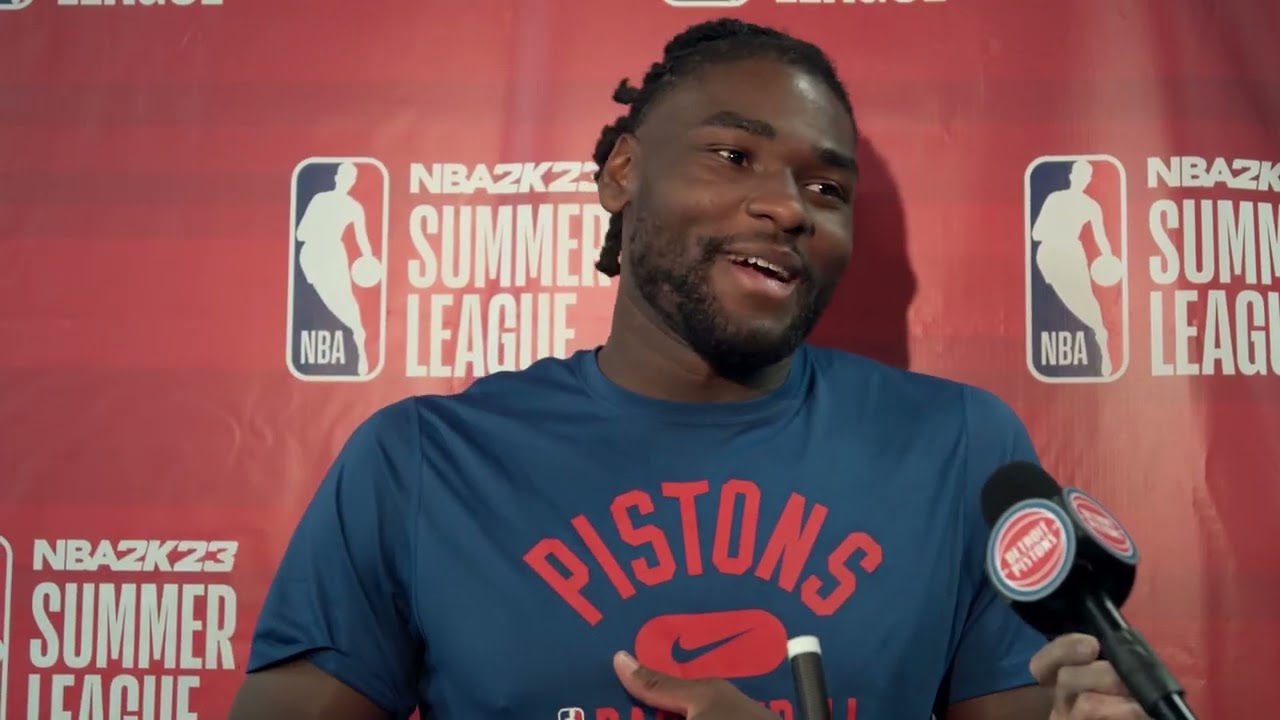 Detroit Pistons vs. Portland Trail Blazers | Isaiah Stewart NBA Summer League Post-Game Availability background