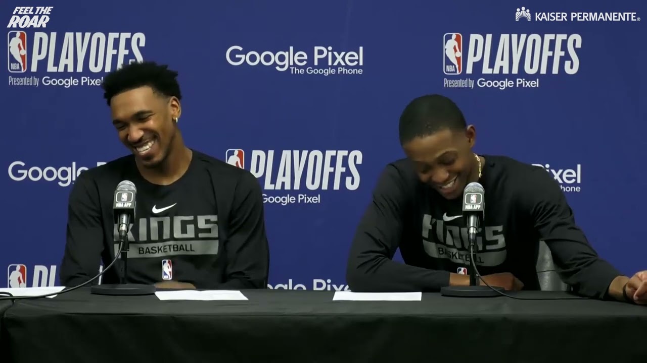"Sacramento showed out tonight." | Malik Monk & De'Aaron Fox Round 1 Game 1 Postgame Presser 4.14.23 background