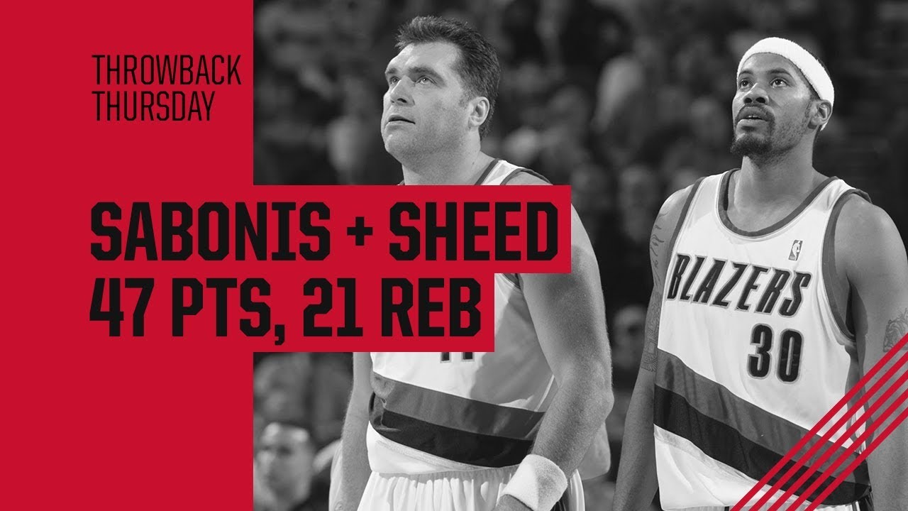 Throwback: Arvydas Sabonis and Rasheed Wallace combine for 47 pts and 21 rebounds in bizarre finish background
