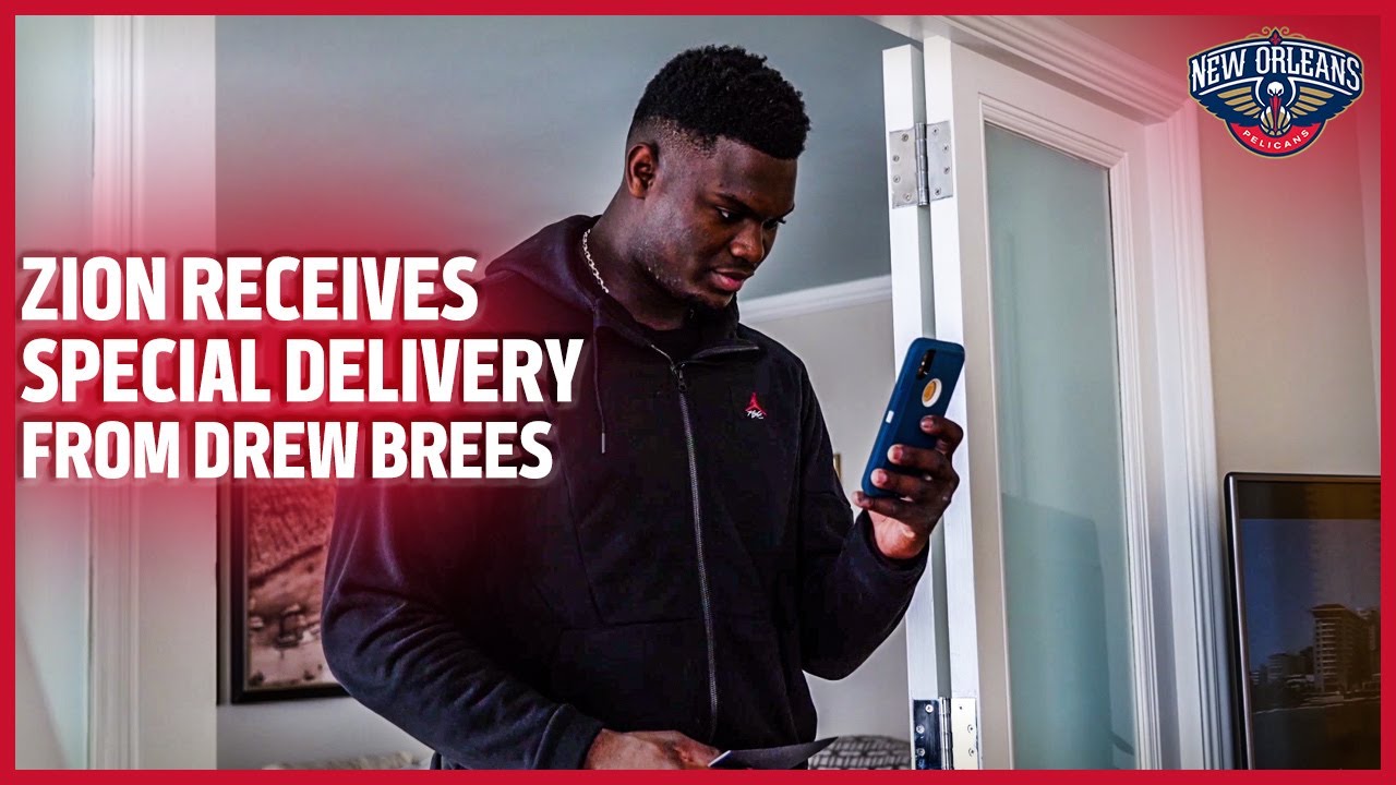 Zion Williamson Special Delivery From Drew Brees | New Orleans Pelicans background