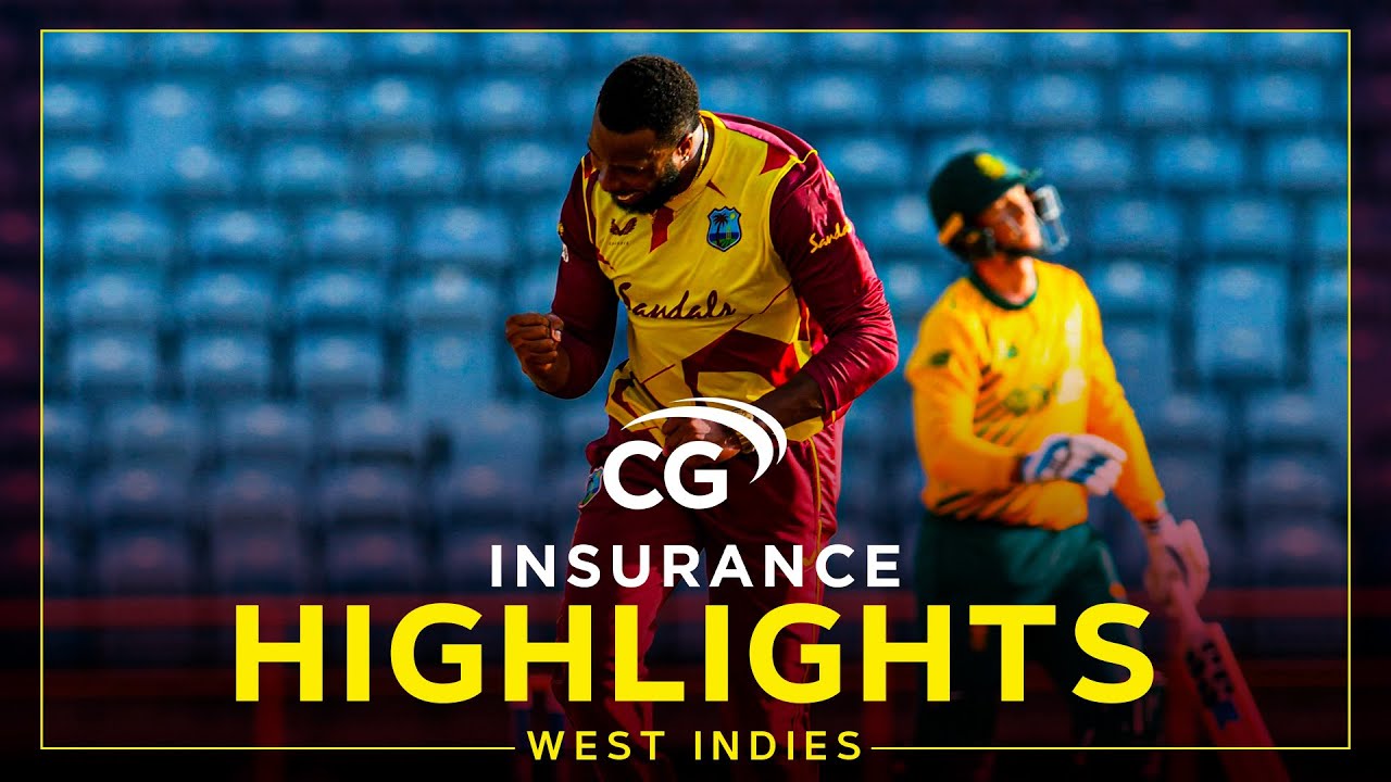 Highlights | West Indies vs South Africa | Pollard & Bravo Shine in Win | 4th CG Insurance T20I 2021 background