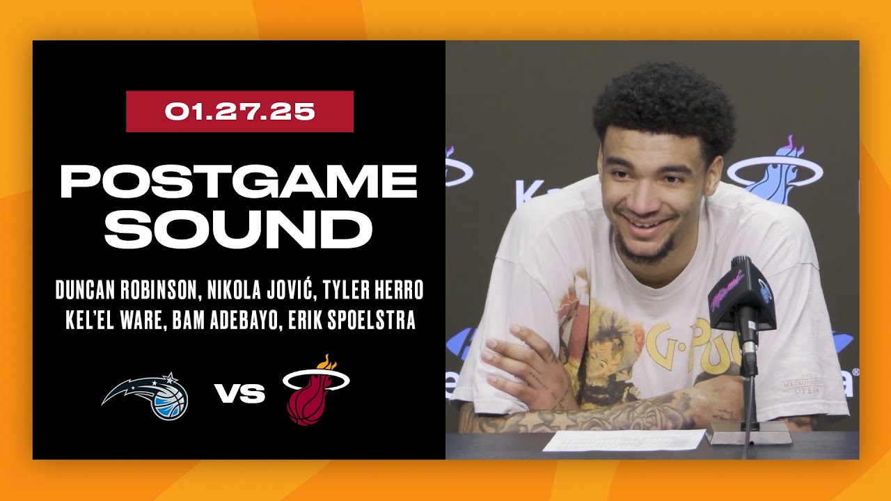 Robinson, Jović, Herro, Ware, Adebayo, Spoelstra | Postgame Interview | January 27, 2025 background
