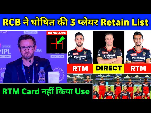 IPL 2022 Mega Auction - Royal Challengers Bangalore (RCB) Retained + RTM Players List