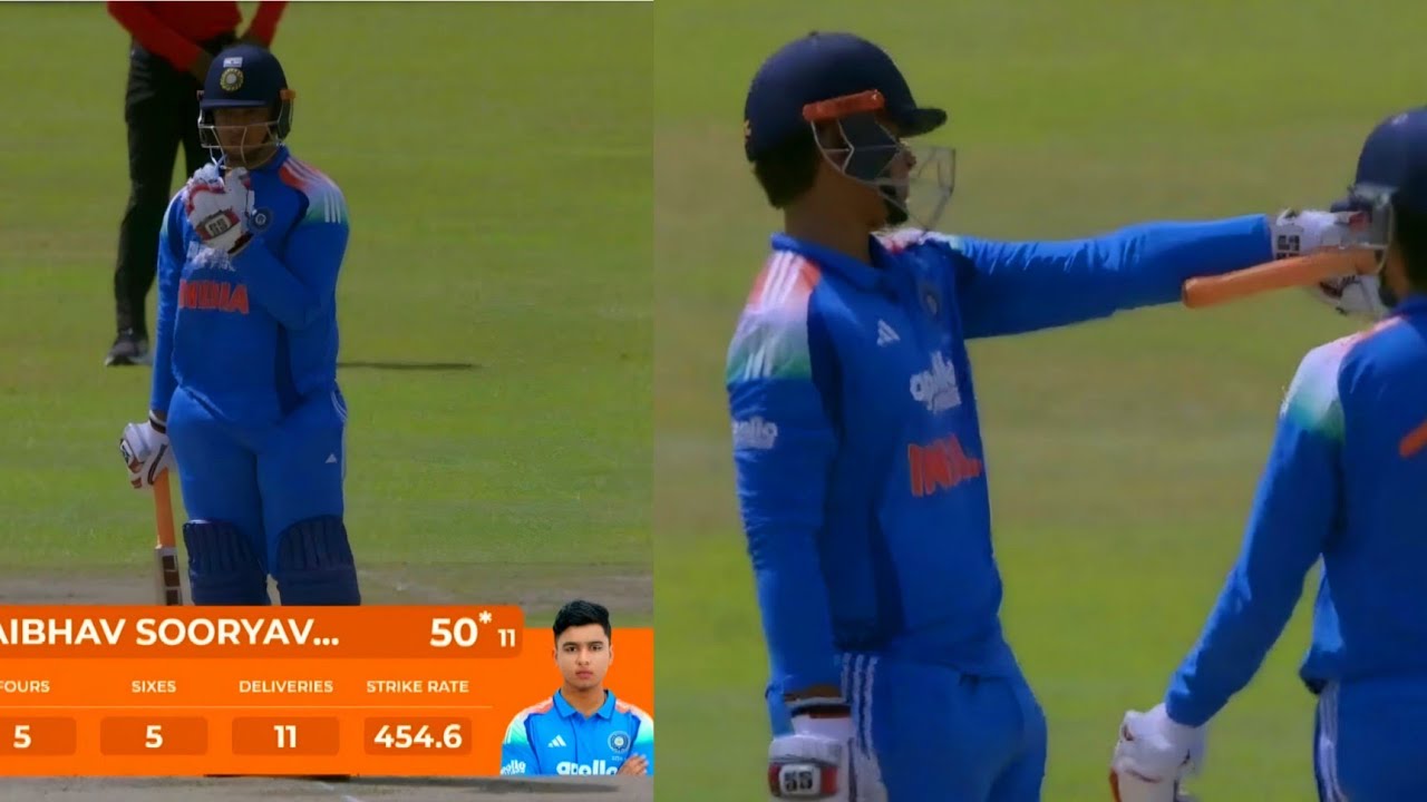 Vaibhav Suryavanshi 11 Ball Fifty Today vs SriLanka A | Vaibhav Suryavanshi 94 Batting Today background