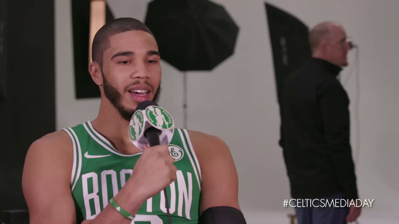 Jayson Tatum at Media Day 2019 background