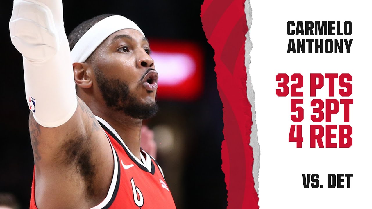Carmelo Anthony Season High 32 PTS | Trail Blazers vs. Pistons background