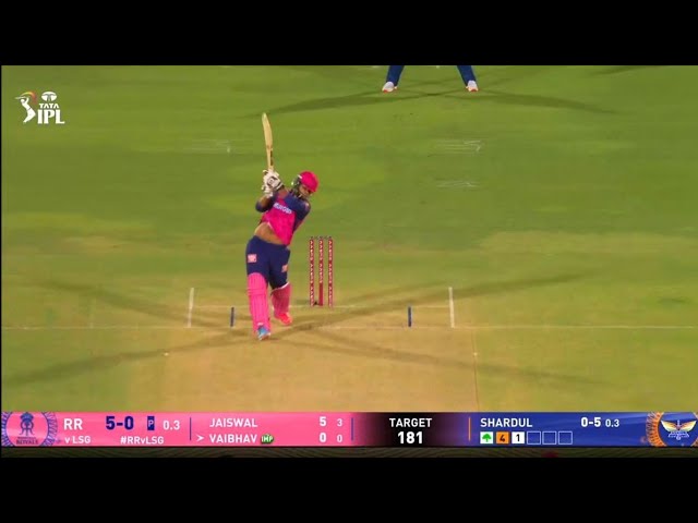 Watch : Vaibhav Suryavanshi First Ball Six Today in RR vs LSG | Vaibhav Suryavanshi Batting Today