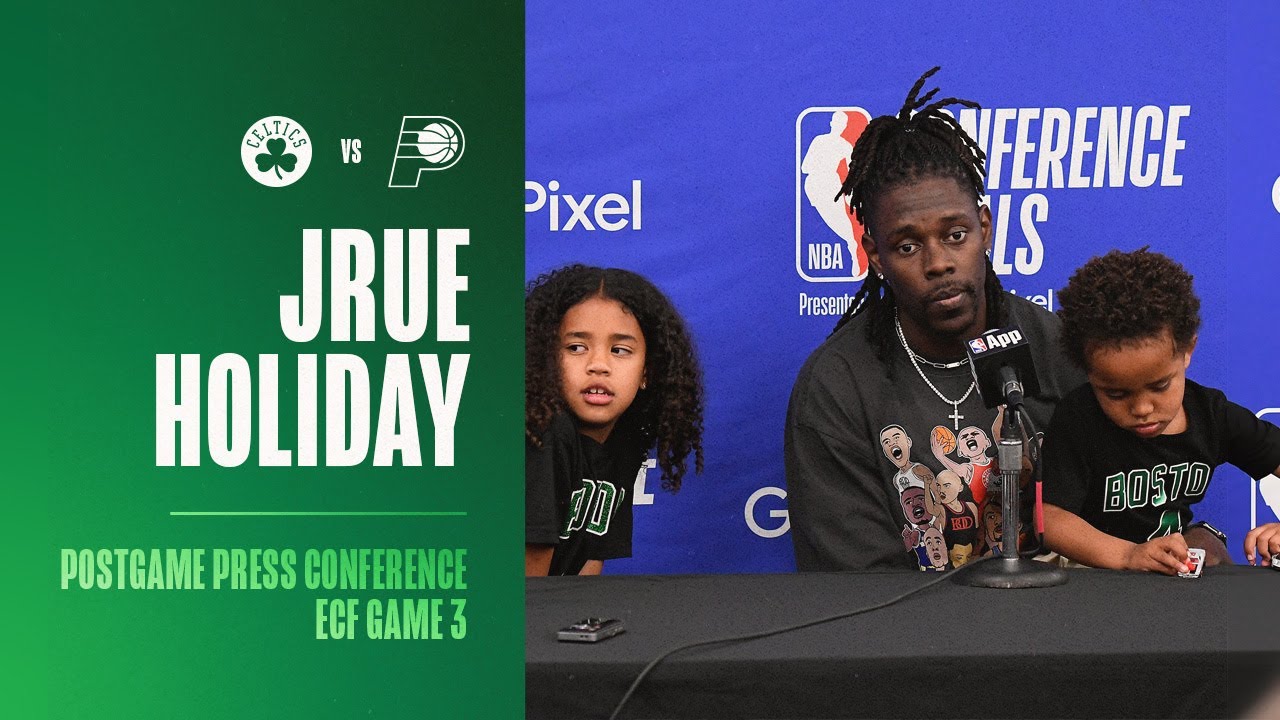 Jrue Holiday Postgame Press Conference | Eastern Conference Finals Game 3 vs. Indiana Pacers background