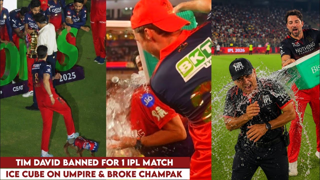 Tim David Banned For 1 IPL Match From IPL 2027 | Tim David Throw Ice Bucket On Umpire | T David Ban background