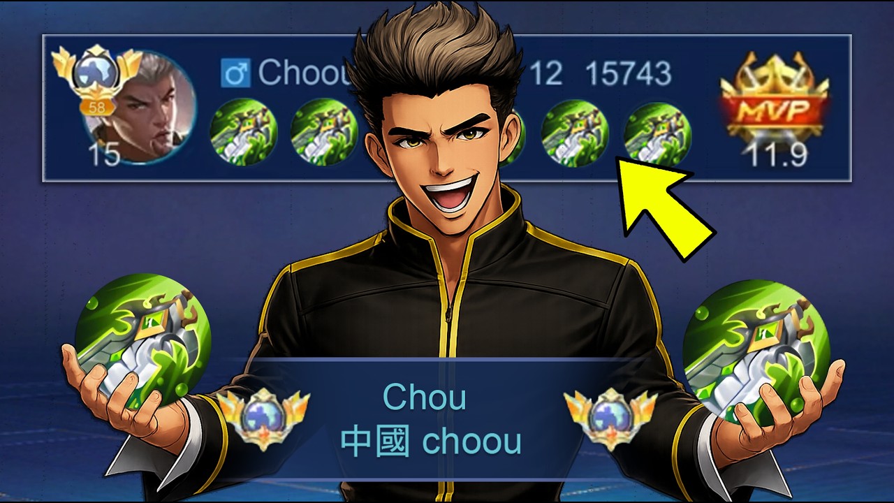 GLOBAL 1 CHOU BUILDS 6 BLADE OF DESPAIR IN IMMORTAL!!! (unli one shot) - Mobile Legends background