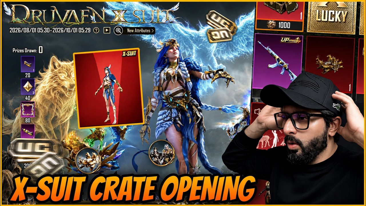 đ„50000 UC Druvaen X-Suit Crate Opening in BGMI l New X-Suit Crate Opening l UC UP event in BGMI background