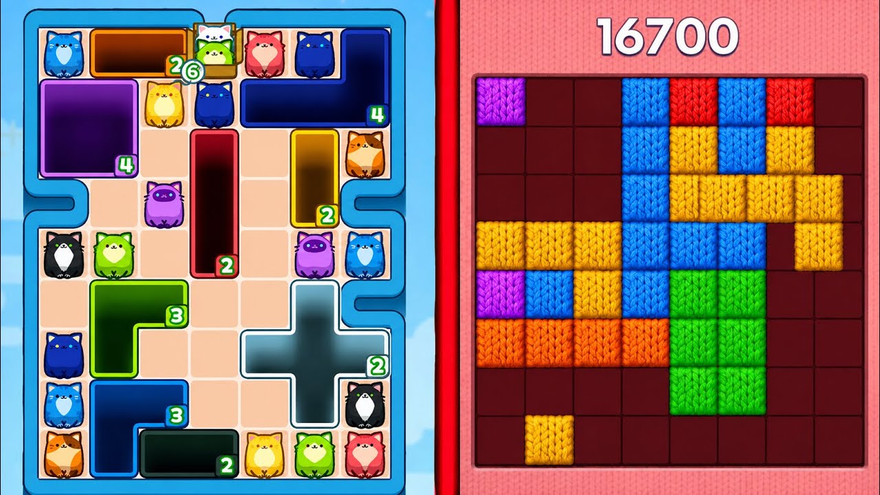🐱 Drop The Cat Puzzle All Levels VS Block Blast Puzzle 🧩 | Satisfying Gameplay