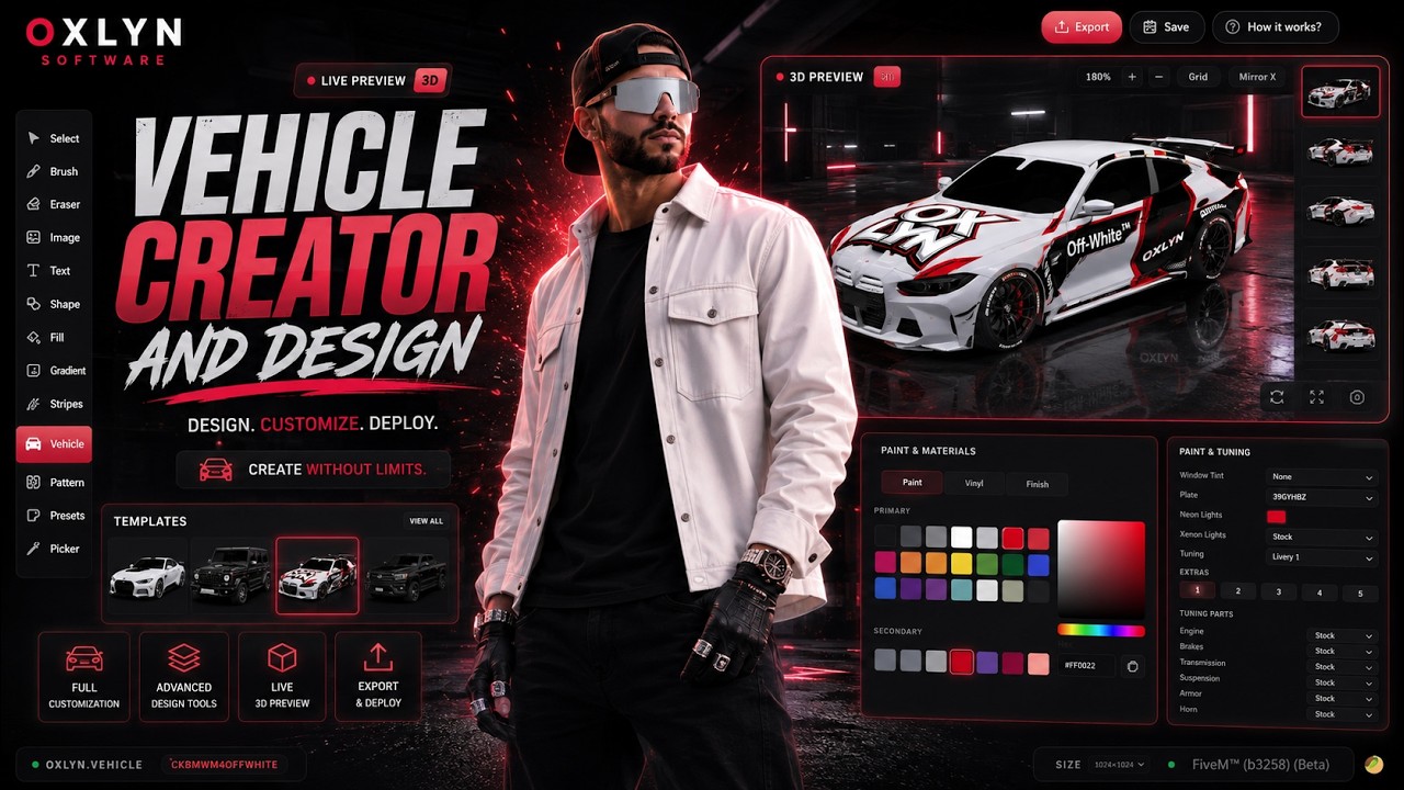 FiveM Script | Vehicle Creator & Design - IN-GAME LIVERY STUDIO & CUSTOM PROPS - ESX/QBCORE/QBOX