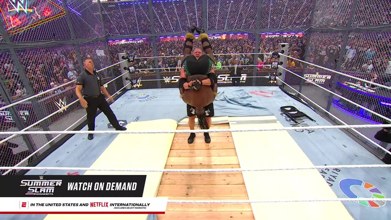Brock Lesnar TOMBSTONES Oba Femi onto the exposed hardwood: SummerSlam 2026 highlights