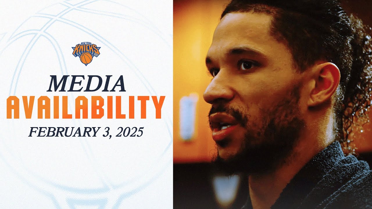 Jalen Brunson, Josh Hart, and Mikal Bridges post game media | February 3, 2025 background