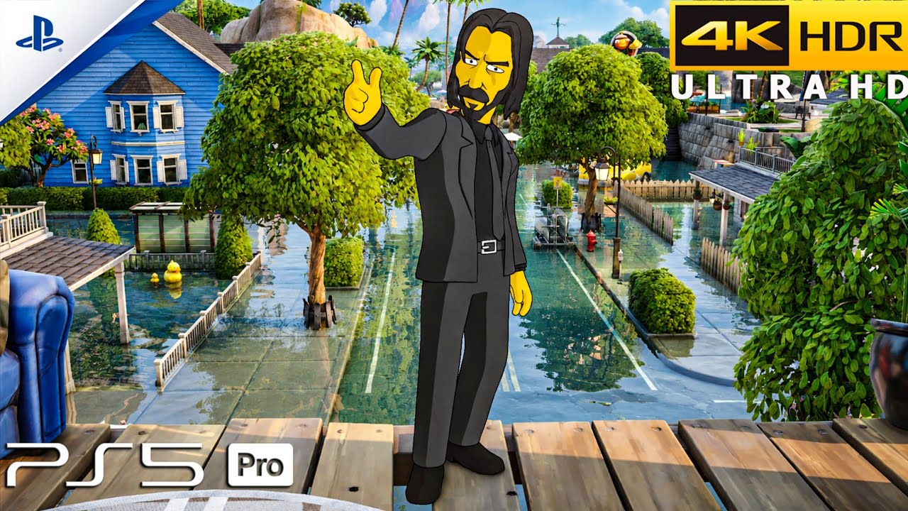 Fortnite (PS5 Pro) 4K 120FPS HDR Gameplay | Skin John Wick Simpsons background