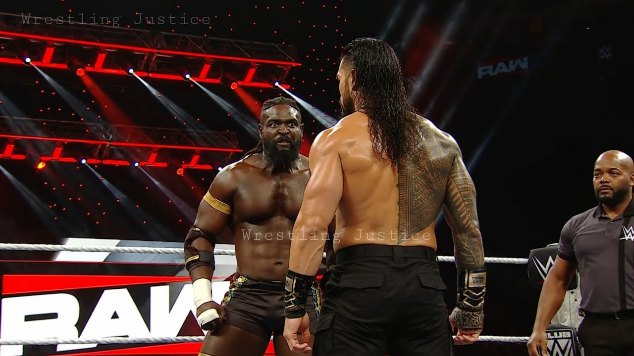 Roman Reigns Vs Oba Femi World Heavyweight Championship Match WWE Raw 2026 Highlights background