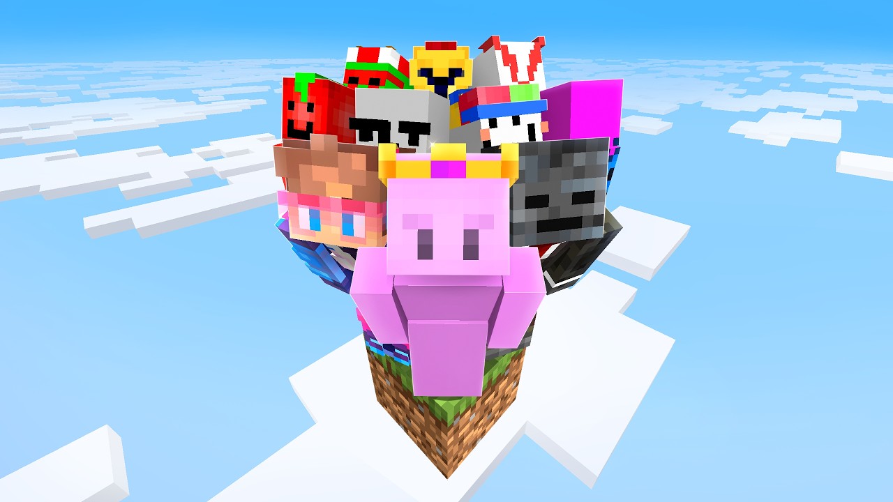 I Put 10 YouTubers on One Minecraft Block background