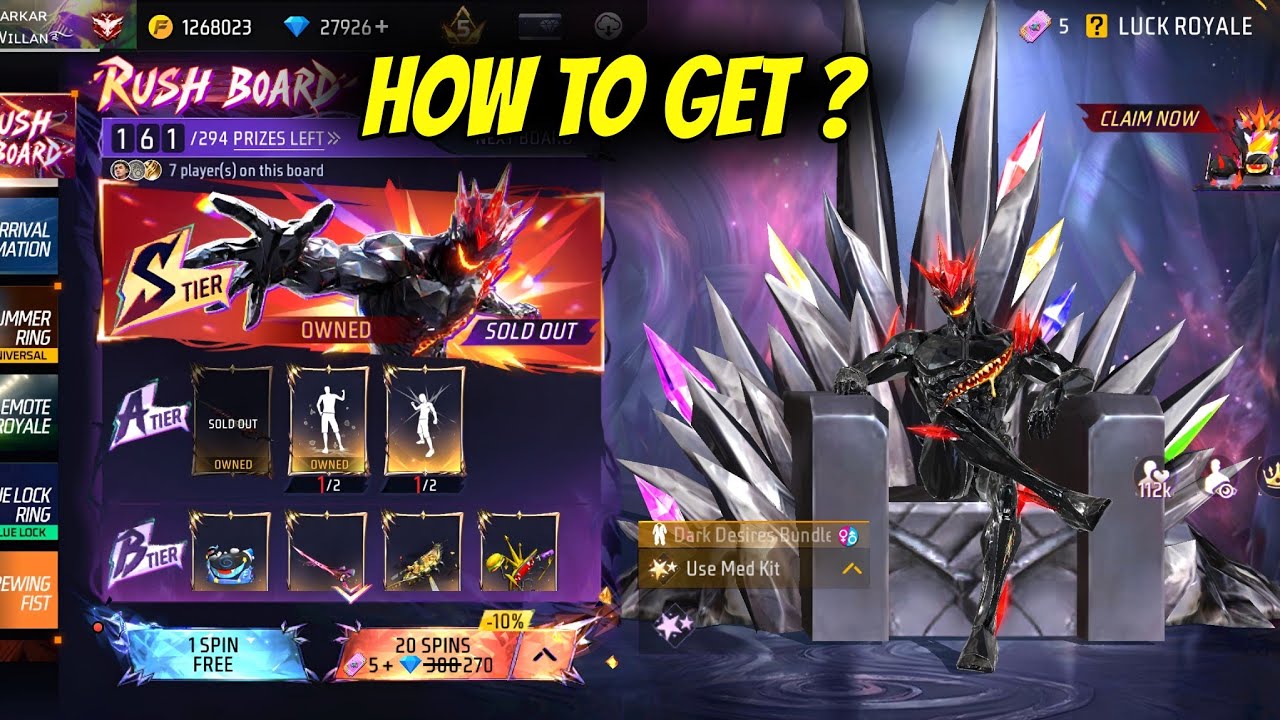 How to Get Dark Desires Bundle | Free Fire Rush Board Event | ff new event today background