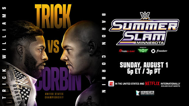 Trick Williams vs. Baron Corbin | United States Championship Match: SummerSlam 2026 Hype Package background