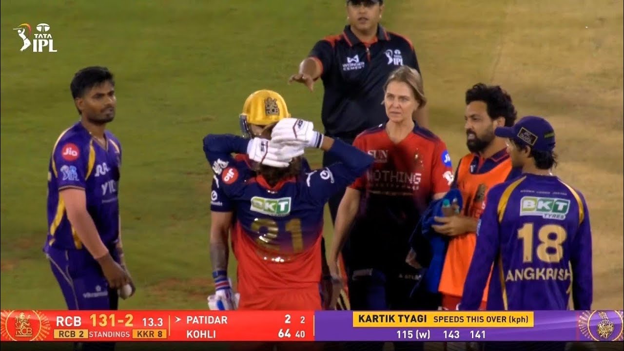 Watch : Rajat Patidar Head Injury Today By Kartik Tyagi Bouncer During RCB vs KKR Match