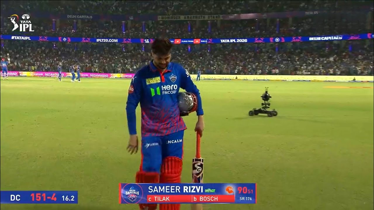 Watch : Samir Rizvi Batting Today vs MI | Samir Rizvi 90(51) Today vs MI | S Rizvi Batting Today background